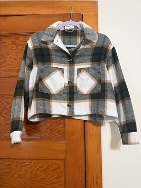 For The Republic Plaid Shacket in Olive, Cream, Gray